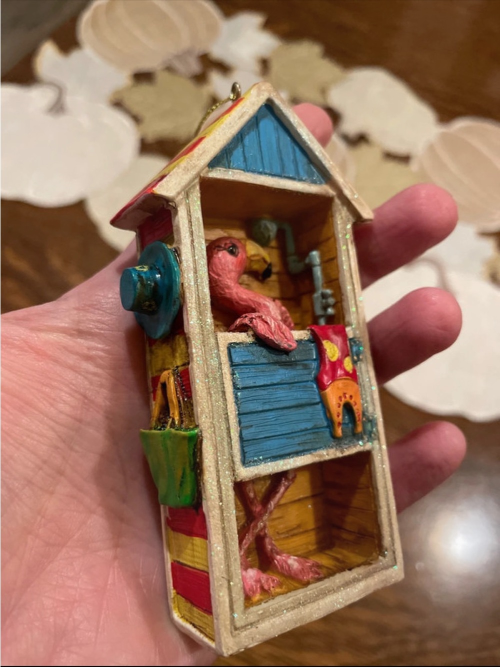 Resin Ornament Flamingo Changing Swimsuit in Cabana 4.5”